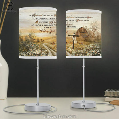 He Redeemed Me Table Lamp - Beautiful Farm Old Cross Daisy Field Butterfly Large Table Lamp Art - Christian Room Decor - Religious Room Decor