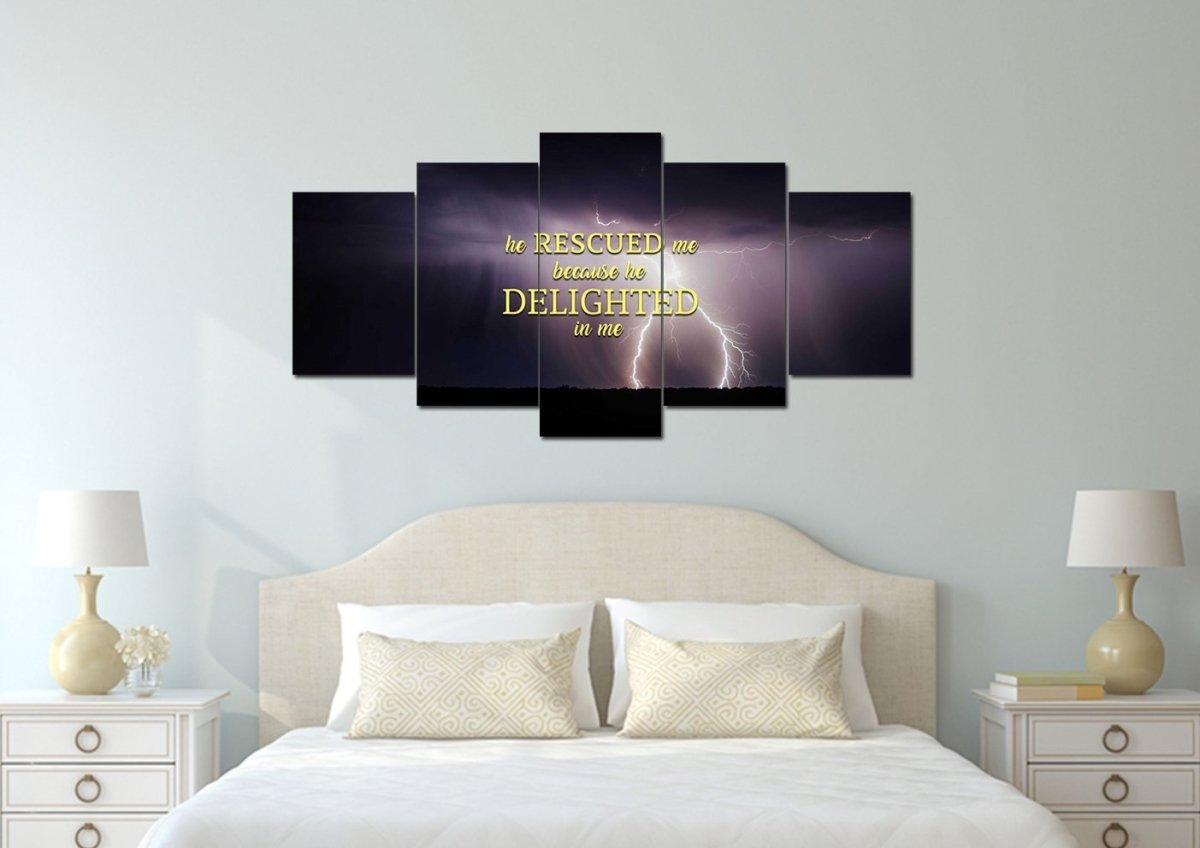 He Rescued Me Because He Delighted In Me Wall Art Canvas Print - Christian Canvas Wall Art