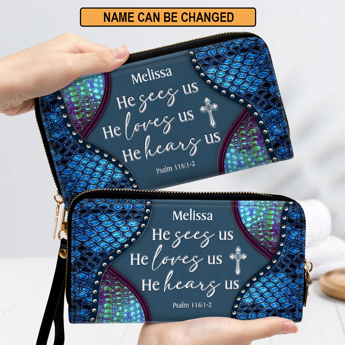 He Sees Us, He Loves Us Clutch Purse For Women - Personalized Name - Christian Gifts For Women