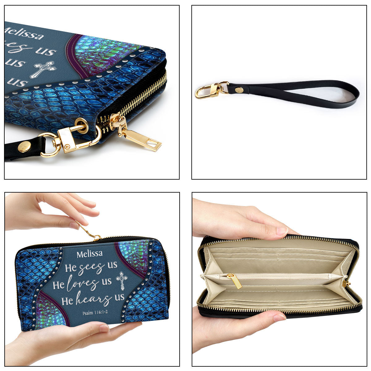 He Sees Us, He Loves Us Clutch Purse For Women - Personalized Name - Christian Gifts For Women