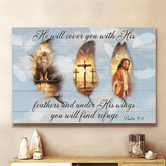 He Will Cover You With His Feather Jesus Canvas Wall Art - Jesus Canvas Pictures - Christian Wall Posters