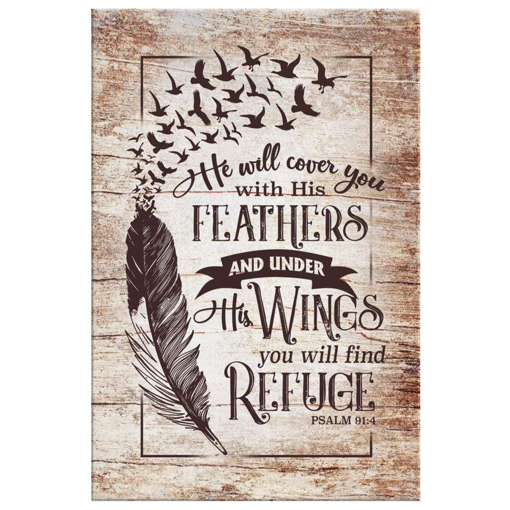 He Will Cover You With His Feathers Psalm 914 Bible Verse Canvas Art - Bible Verse Canvas - Scripture Wall Art