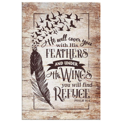He Will Cover You With His Feathers Psalm 914 Bible Verse Canvas Art - Bible Verse Canvas - Scripture Wall Art