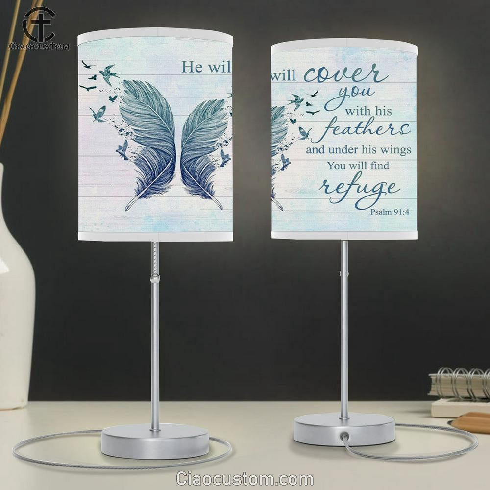 He Will Cover You With His Feathers Psalm 914 Bible Verse Table Lamp For Bedroom _9138 - Christian Room Decor