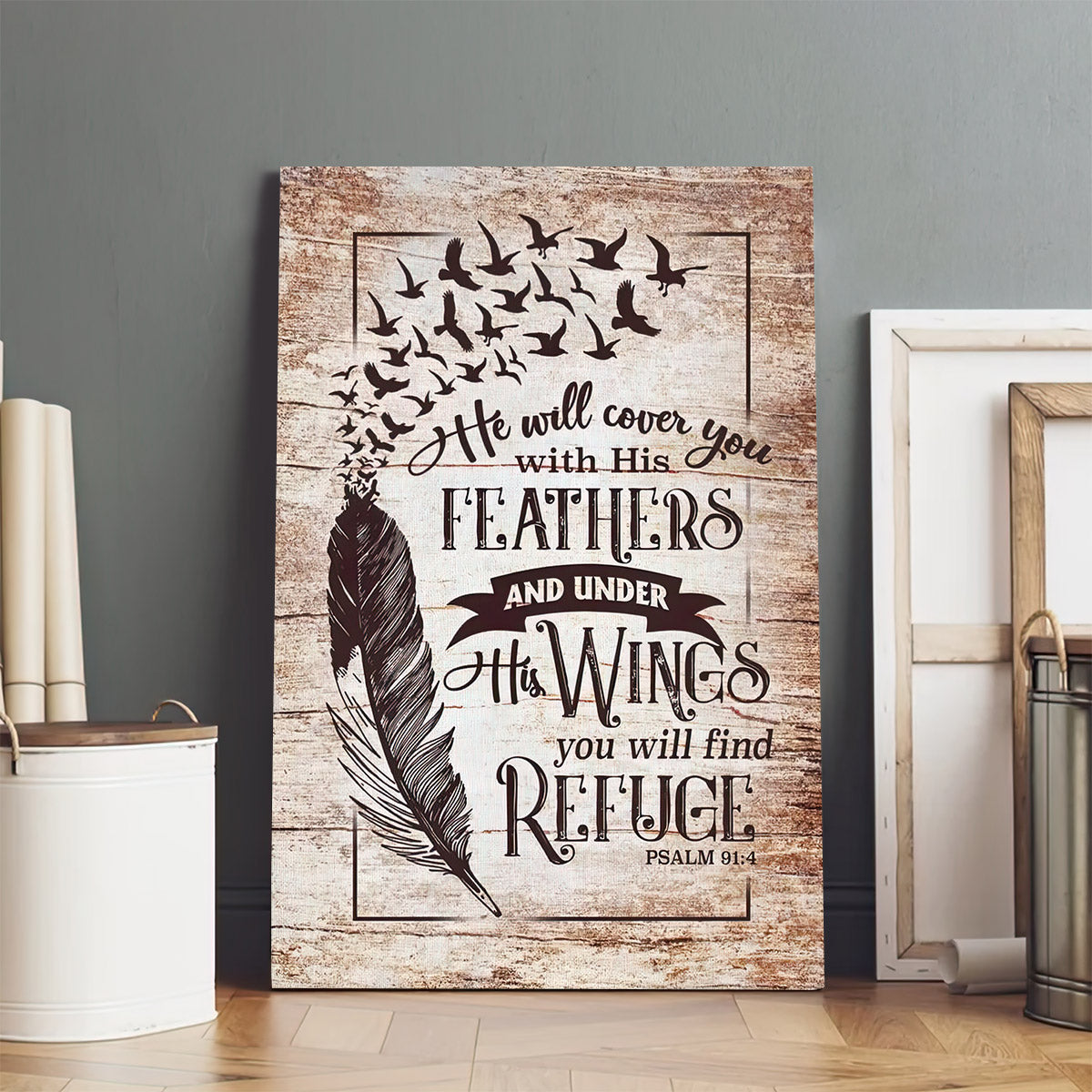 He Will Cover You With His Feathers Psalm 914 Bible Verse Wall Art Canvas
