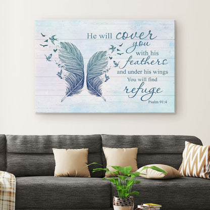 He Will Cover You With His Feathers Psalm 914 Bible Verse Wall Art Canvas_9138 - Religious Wall Decor