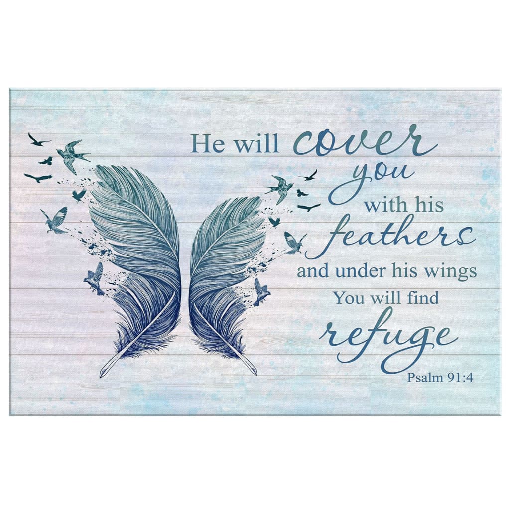 He Will Cover You With His Feathers Psalm 914 Bible Verse Wall Art Canvas_9138 - Religious Wall Decor