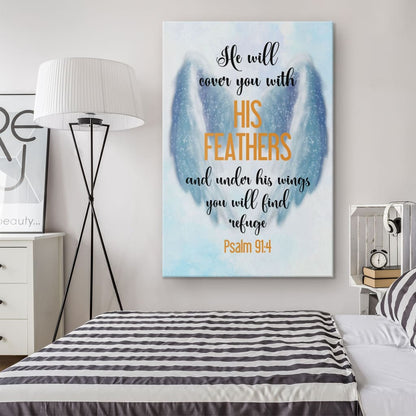 He Will Cover You With His Feathers Psalm 914 Canvas Wall Art - Christian Canvas Prints - Bible Verse Canvas