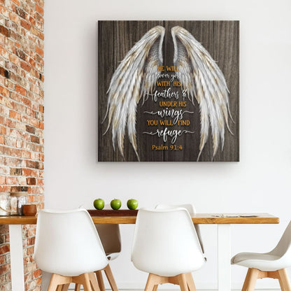 He Will Cover You With His Feathers Psalm 914 Canvas Wall Art - Christian Wall Art - Religious Wall Decor