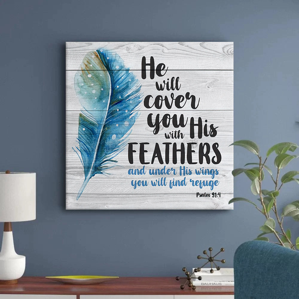 He Will Cover You With His Feathers Psalm 914 Scripture Wall Art