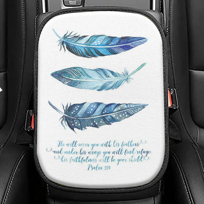 He Will Cover You With His Feathers Seat Box Cover, Christian Car Center Console Cover