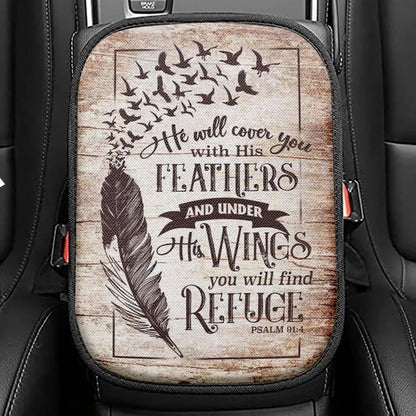 He Will Cover You With His Feathers Seat Box Cover, Jesus Angel Wings Warrior Car Center Console Cover, Christian Car Interior Accessories