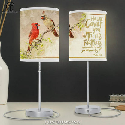 He Will Cover You With His Feathers Table Lamp For Bedroom - Couple Cardinal - Christian Room Decor