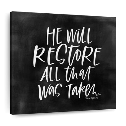 He Will Restore Square Canvas Wall Art - Christian Wall Decor - Christian Wall Hanging