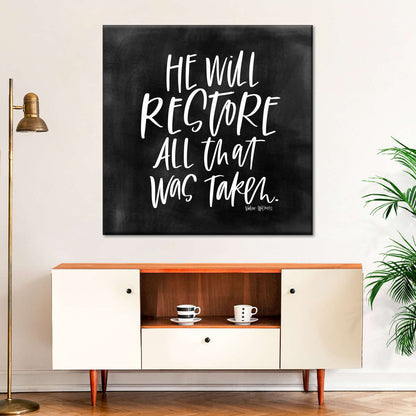 He Will Restore Square Canvas Wall Art - Christian Wall Decor - Christian Wall Hanging