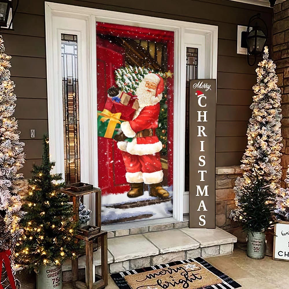 He Will Visit You At Home This Christmas Door Cover - Santa Claus Door Cover
