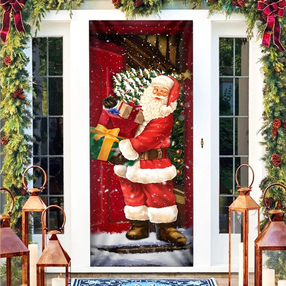He Will Visit You At Home This Christmas Door Cover - Santa Claus Door Cover