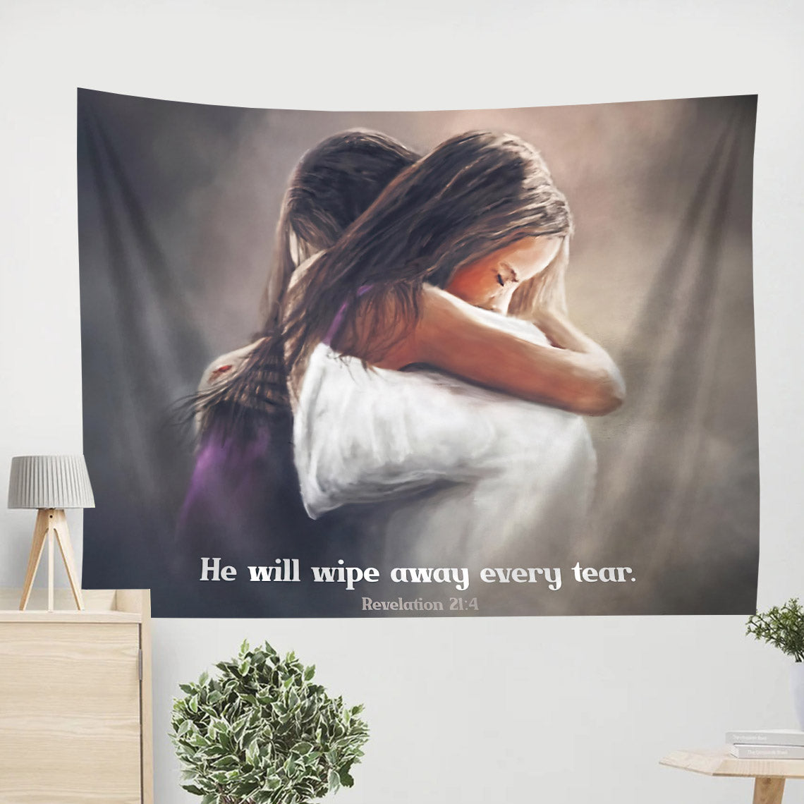 He Will Wipe Away Every Tear Revelation 21 4 - Bible Tapestry - Tapestry Of Jesus - Christian Wall Tapestry