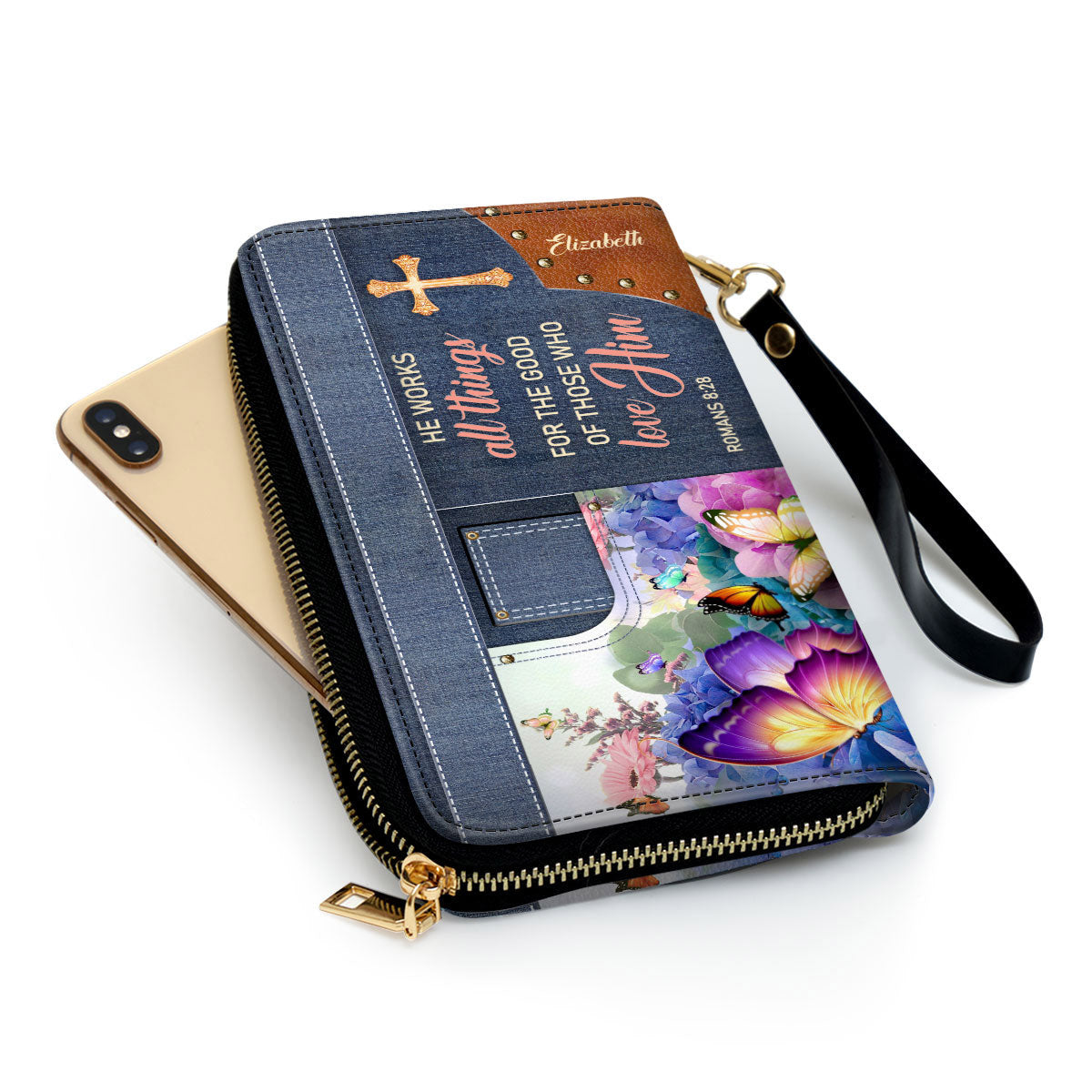 He Works All Things For The Good Of Those Who Love Him Clutch Purse For Women - Personalized Name - Christian Gifts For Women