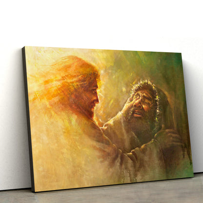 Healing The Blind Man Canvas Wall Art - Jesus Picture - Christian Wall Decor