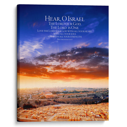 Hear, O Israel The Greatest Commandment Over The City Of Jerusalem Canvas Wall Art - Gallery Wrapped Canvas Art