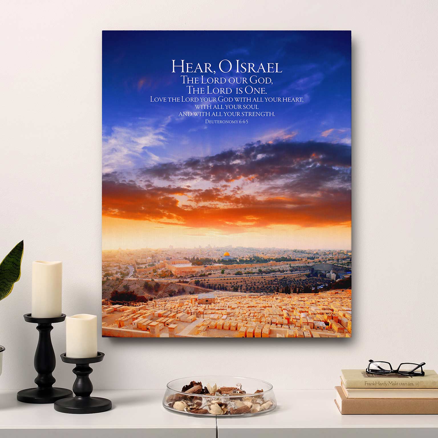Hear, O Israel The Greatest Commandment Over The City Of Jerusalem Canvas Wall Art - Gallery Wrapped Canvas Art