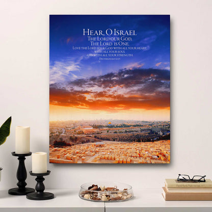 Hear, O Israel The Greatest Commandment Over The City Of Jerusalem Canvas Wall Art - Gallery Wrapped Canvas Art