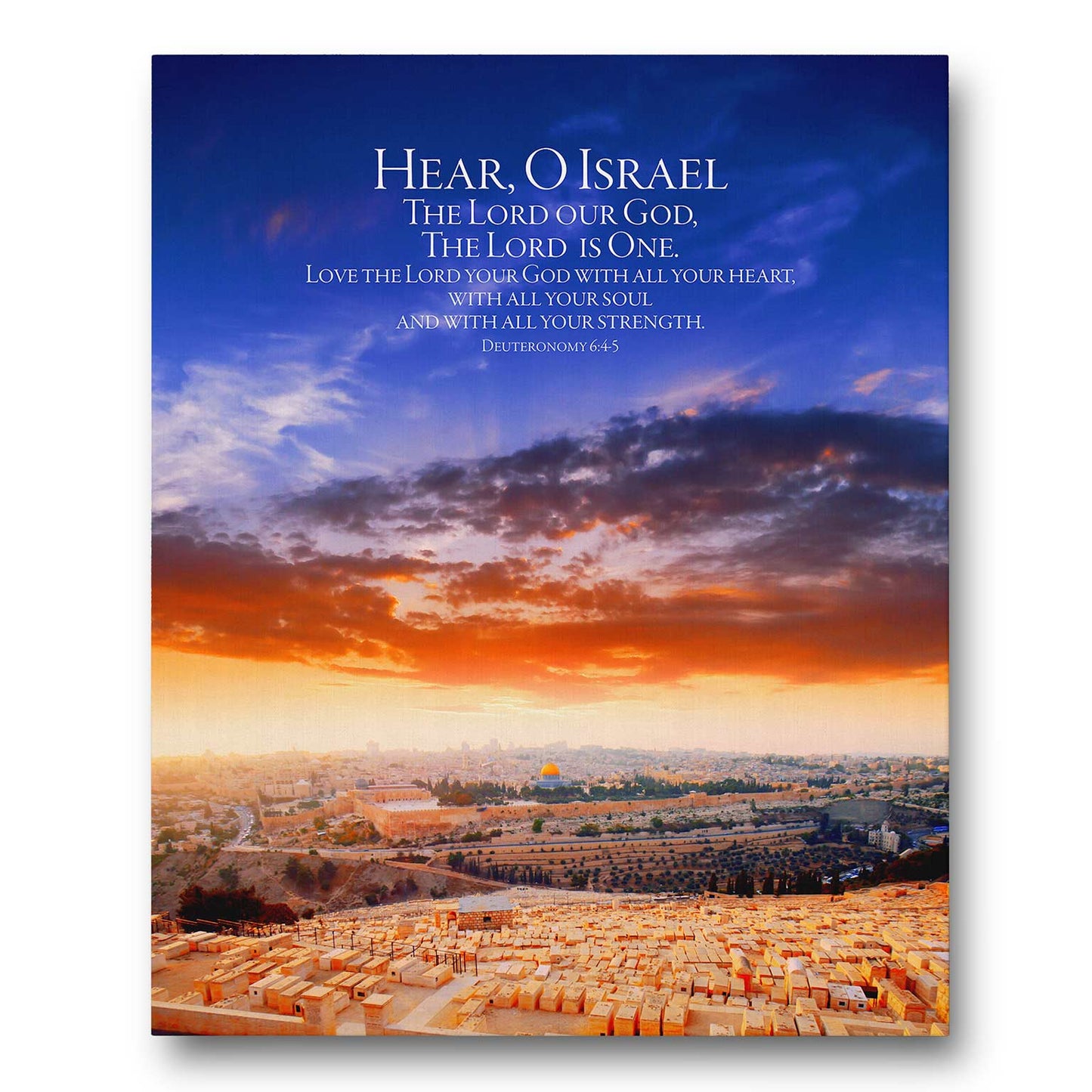 Hear, O Israel The Greatest Commandment Over The City Of Jerusalem Canvas Wall Art - Gallery Wrapped Canvas Art