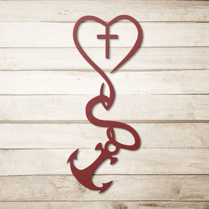 Heart Cross Anchor Metal Sign - Christian Metal Wall Art - Religious Metal Wall Decor