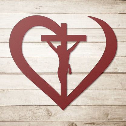 Heart Cross Metal Sign - Christian Metal Wall Art - Religious Metal Wall Decor