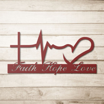 Heartbeat - Faith Love Hope #2 Metal Sign - Christian Metal Wall Art - Religious Metal Wall Decor