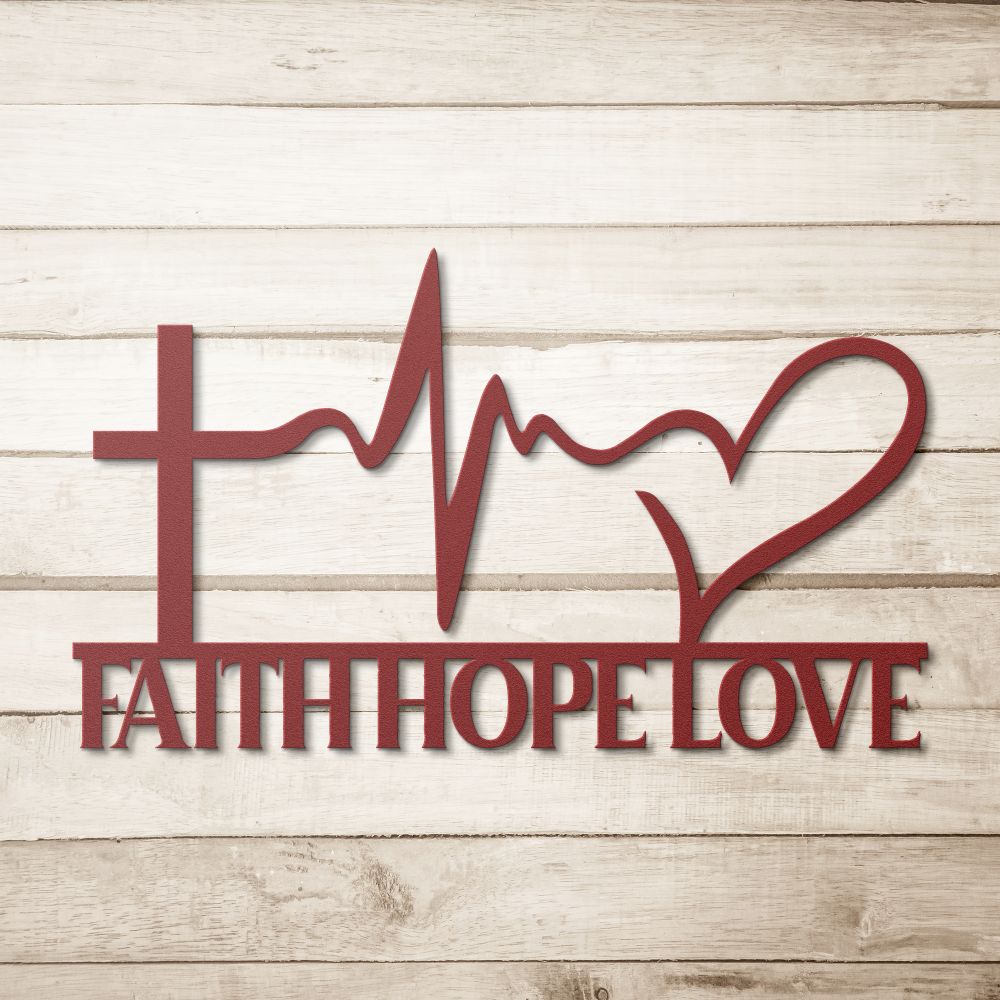 Heartbeat - Faith Love Hope Metal Sign - Christian Metal Wall Art - Religious Metal Wall Decor