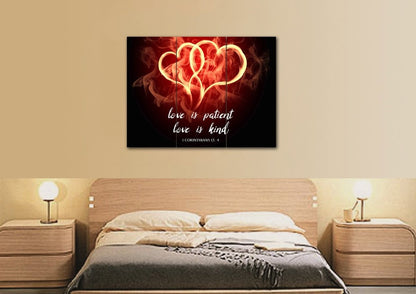 Hearts On Fire Love Is Patient, Love Is Kind Wall Art - Christian Canvas Wall Art