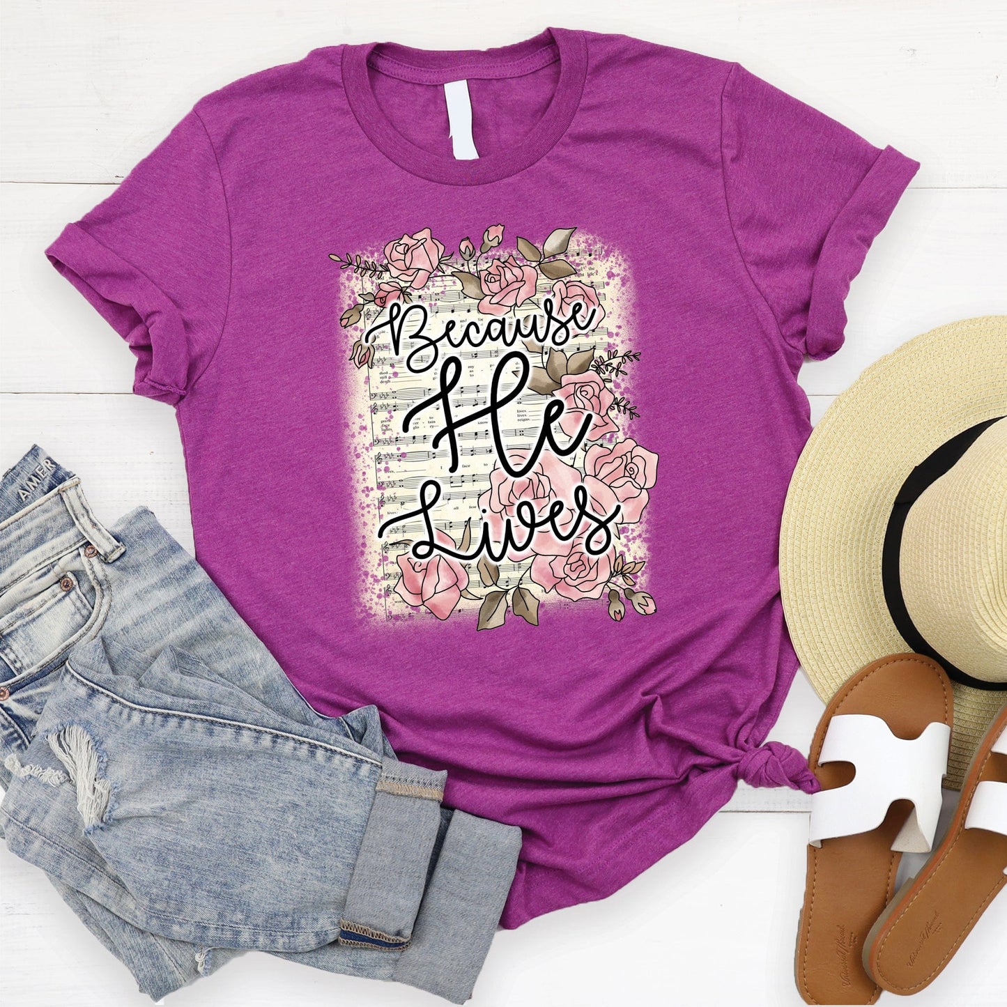 Because He Lives T Shirts For Women - Women's Christian T Shirts - Women's Religious Shirts