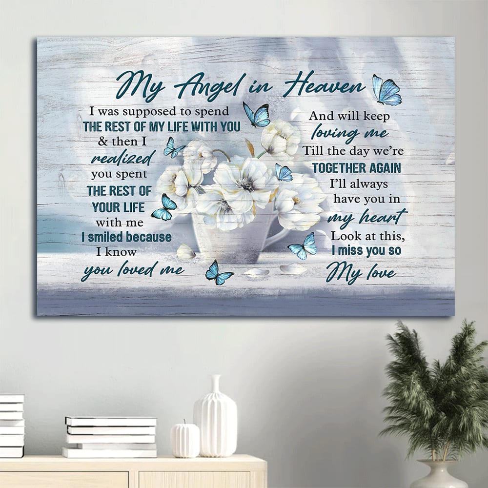 Heaven Beautiful White Flower Till The Day We're Together Again Memorial Gift For Family Members My Angle In Heaven Canvas Wall Art - Christian Wall Decor