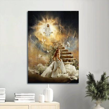 Heaven Holy Spirit Dove Jesus Painting Stair To Heaven Welcome Home Canvas Wall Art - Christian Gift
