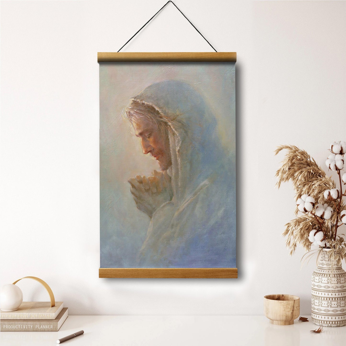 Heavenly Communication Hanging Canvas Wall Art - Jesus Picture - Jesus Portrait Canvas - Religious Canvas