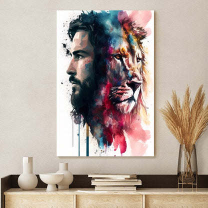 Heavenly Pairing Jesus And Lion Of Judah Watercolor - Jesus Canvas Art - Christian Wall Art