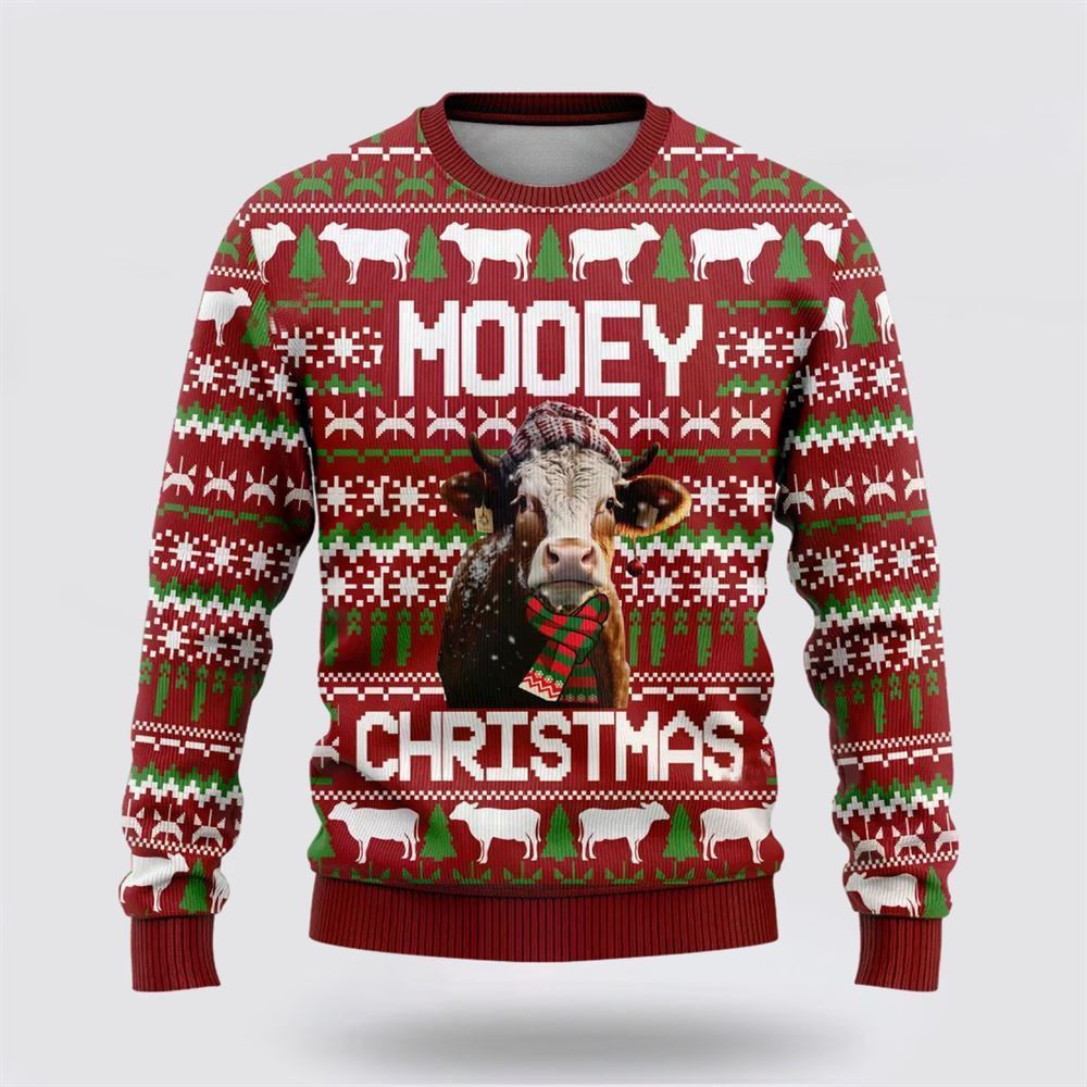 Hereford Cow Mooey Christmass Ugly Christmas Sweater, Farm Sweater, Christmas Gift, Best Winter Outfit Christmas