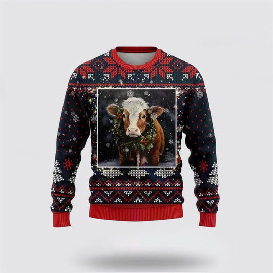 Hereford Cow Ugly Christmas Sweater, Farm Sweater, Christmas Gift, Best Winter Outfit Christmas