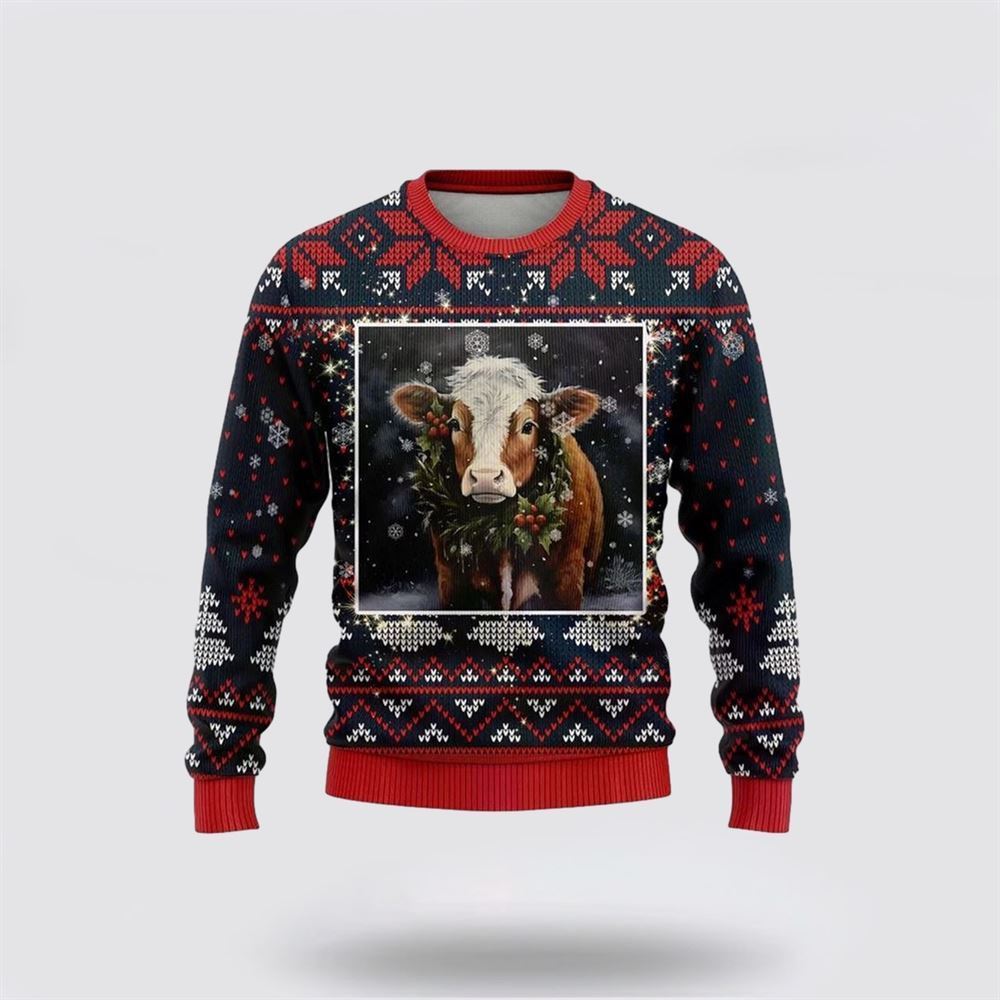 Hereford Cow Ugly Christmas Sweater, Farm Sweater, Christmas Gift, Best Winter Outfit Christmas