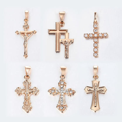 Gold Cross Pendant Necklace With Clear Crystal For Men and Women
