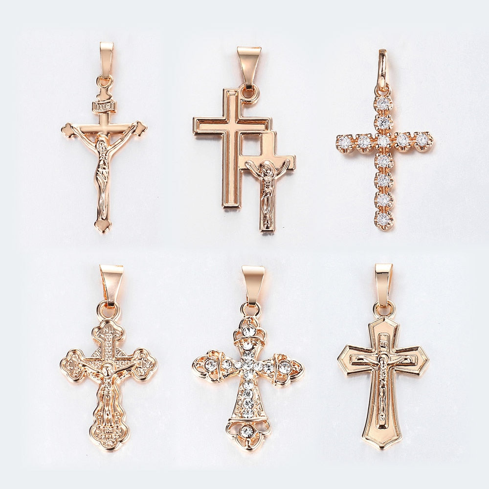 Gold Cross Pendant Necklace With Clear Crystal For Men and Women 2