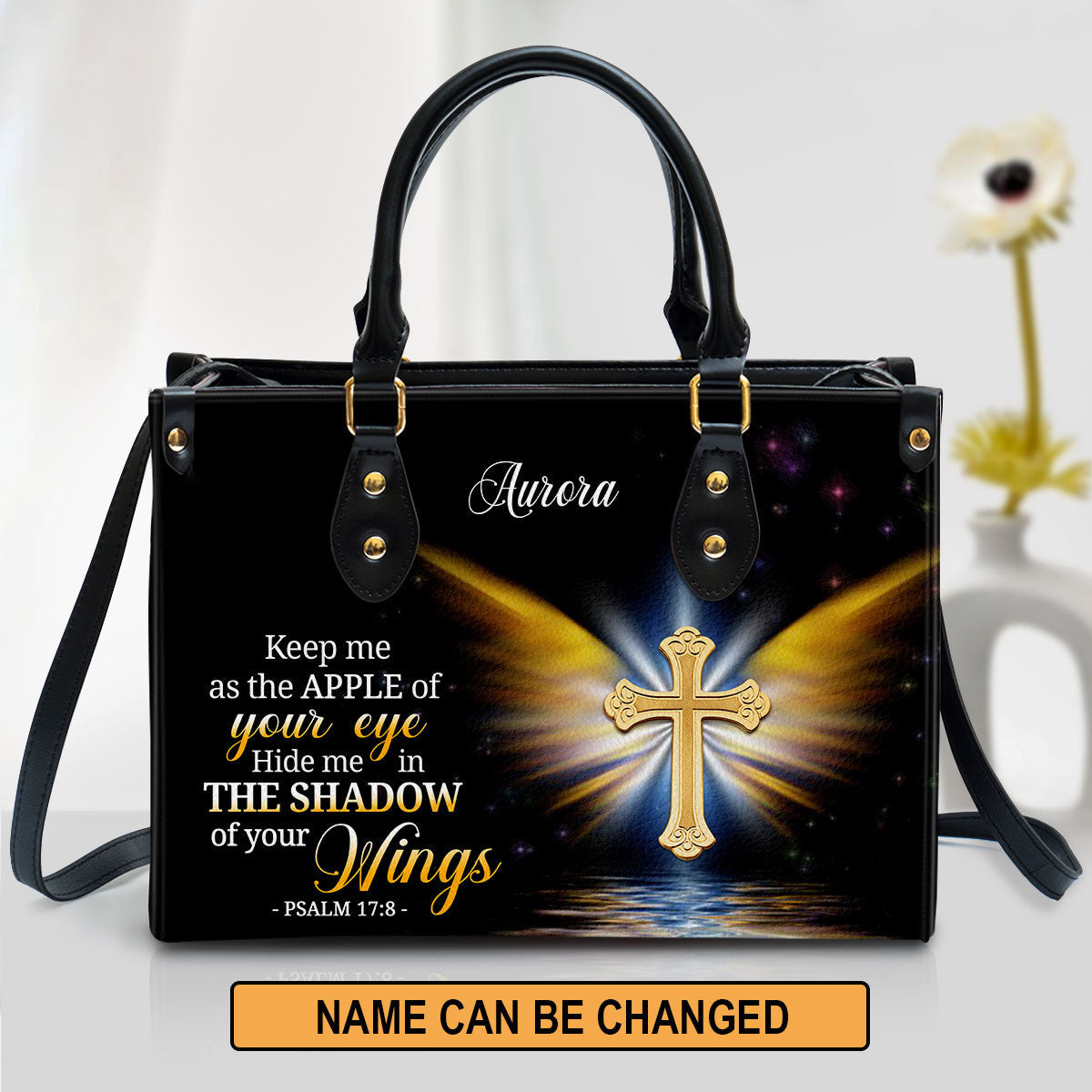 Hide Me In The Shadow Of Your Wings Psalm 17 8 Leather Bag - Personalized Leather Bible Handbag - Christian Gifts for Women
