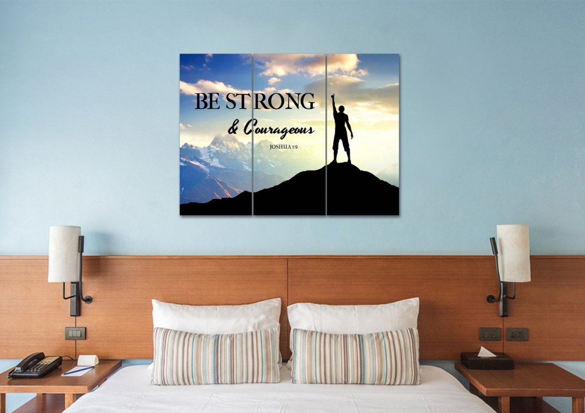 Hiker On Top Joshua 19 Be Strong And Courageous Wall Art - Christian Canvas Wall Art