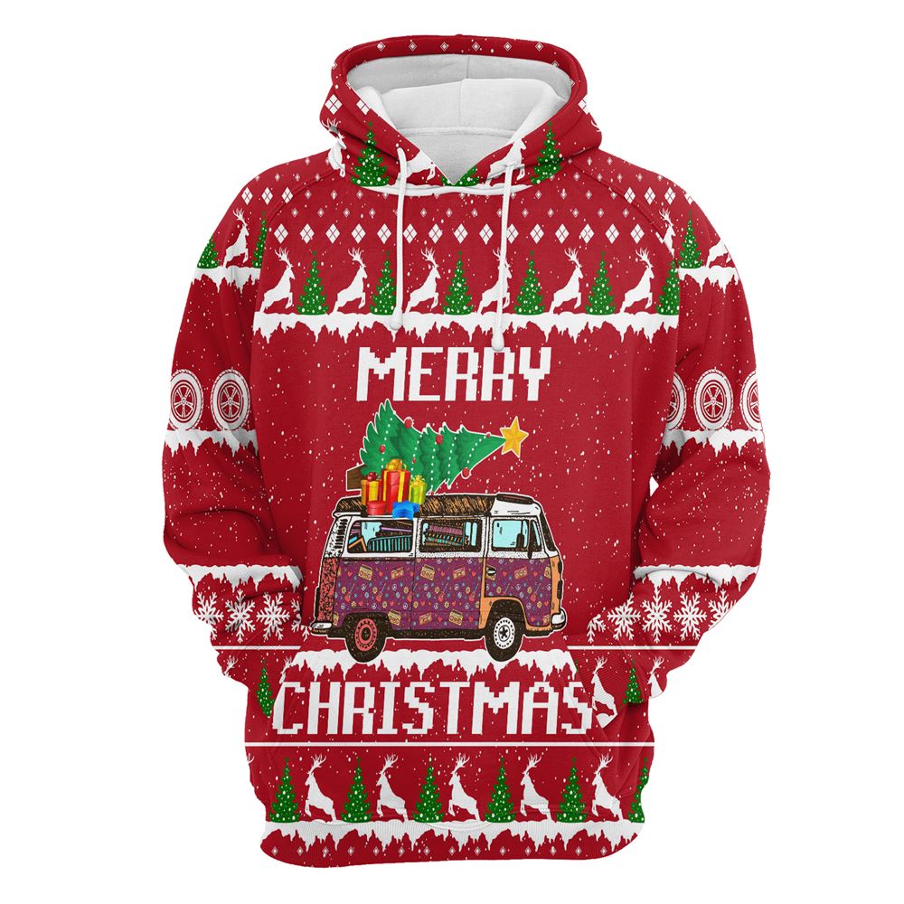 Hippie Car Merry Christmas All Over Print 3D Hoodie For Men And Women, Best Gift For Dog lovers, Best Outfit Christmas