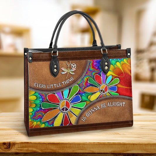 Hippie Everything Is Gonna Be Alright Hippie Flowers Leather Bag - Women's Pu Leather Bag - Best Mother's Day Gifts