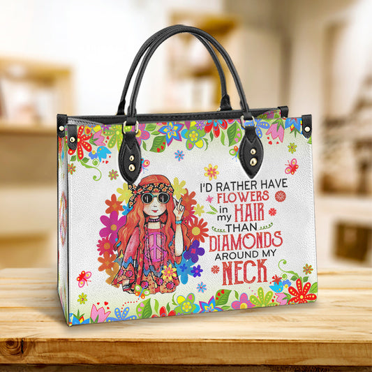 Hippie FLowers In My Hair Leather Bag - Women's Pu Leather Bag - Best Mother's Day Gifts
