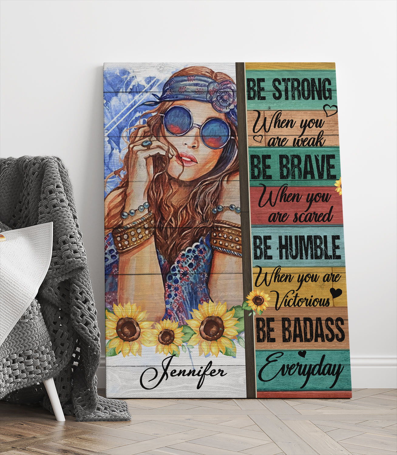 Hippie Girl Canvas Be Strong When You Are Weak - Personalized  Name