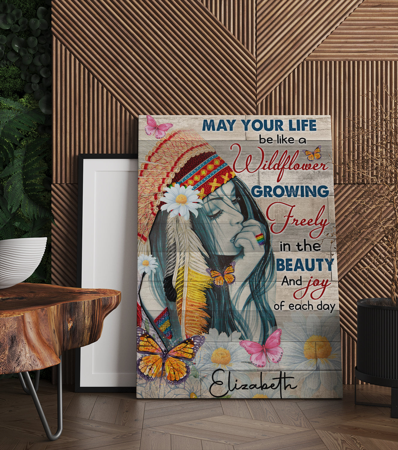Hippie Girl Canvas Wall Art - May Your Life Be Like A Wildflower